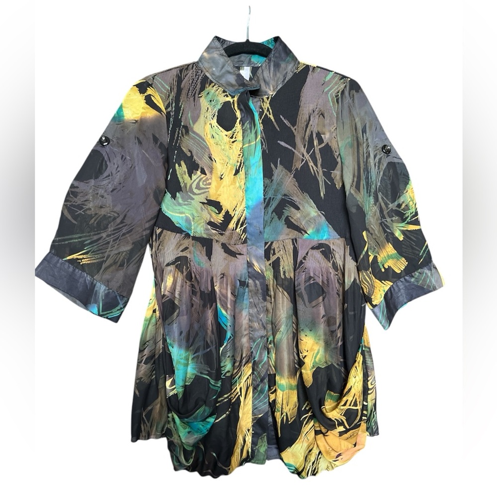 Lindi Vibrant Abstract Tunic Top size Small retail $99+ gauzy sheer